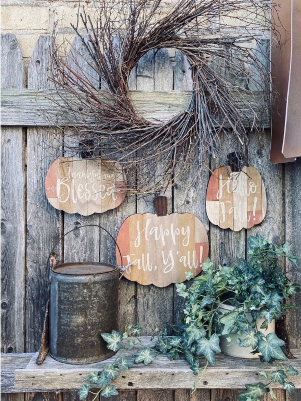Autumn Pumpkin Wall Plaque Trio in Orange and Tan - Rustic Fall Décor
